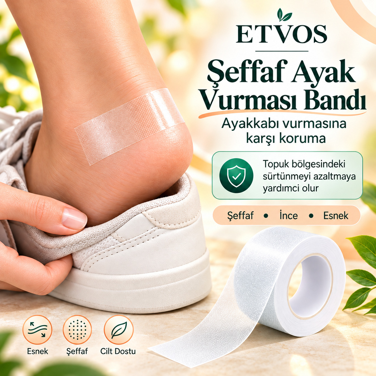 Şeffaf Ayak Vurması Önleyici Koruyucu Bant 5 cm x 5 M – Topuk, Ayak ve Parmak Için Sürtünme Karşıtı Esnek Bant